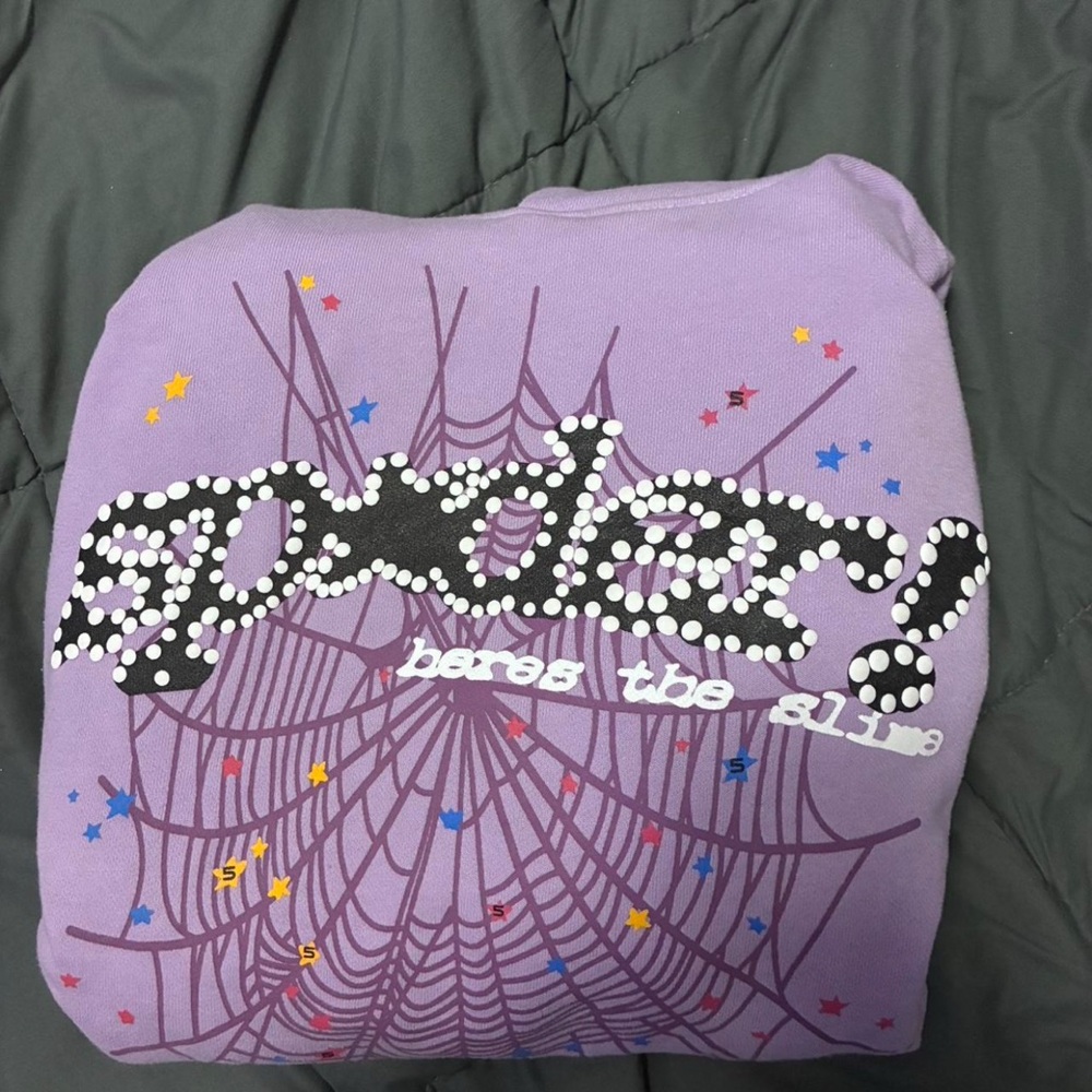 Purple Crewneck Sweater with Spider Graphic